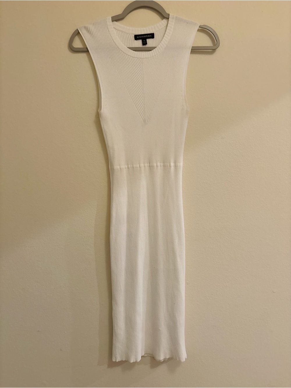 Banana Republic White Ribbed Sleeveless Midi Dress